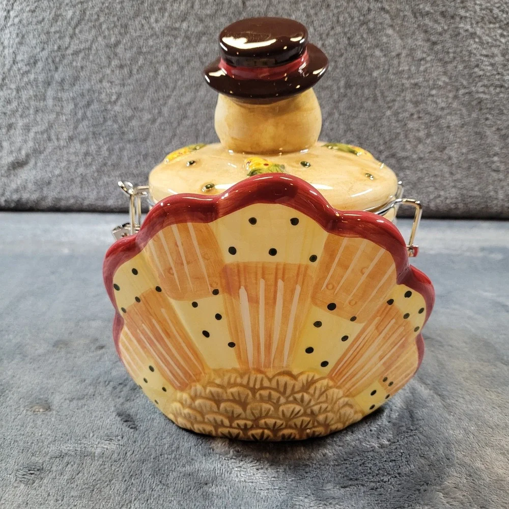 Give Thanks Ceramic Turkey Canister Thanksgiving Autumn Kitchen Jar Airtight Lid